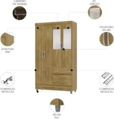 Guarda Roupa Solteiro 103cm Com Espelho Ideal Nature - Vila Rica