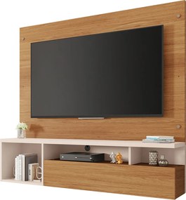 Painel Luci Nichos Decorativos 136cm para TV até 55 com Porta Basculante MDP Freijo/OffWhite G11 - Gran Belo