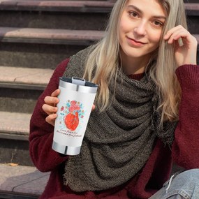 Copo Térmico Coração Florido de Amor Cerveja Café em Inox Com Tampa e Abridor Chopp