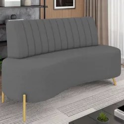 Sofá 2 Lugares 135cm Pés Aço Dourado Tamar Boucle Grafite Z08 - Mpozen