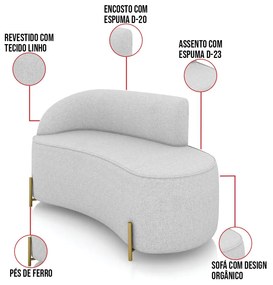 Sofá 2 Lugares Orgânico 140cm Pé Dourado Morgan Linho D03 - D'Rossi - Cinza