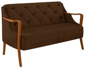 Poltrona Namoradeira Decorativa 2 Lugares Braços em Madeira Hand Veludo Marrom G45 - Gran Belo