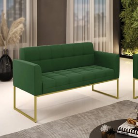 Sofá Namoradeira Elisa Suede Verde Base Metálica Industrial Dourado - D'Rossi