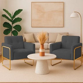 Poltrona Sala Industrial Alta Tubo Dourado kit 2 Elisa Bouclê D03 - D'Rossi - Grafite