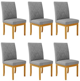 Kit 6 Cadeiras de Sala de Jantar Estofadas Gomes Madeira Maciça Linho Cinza G78 - Gran Belo
