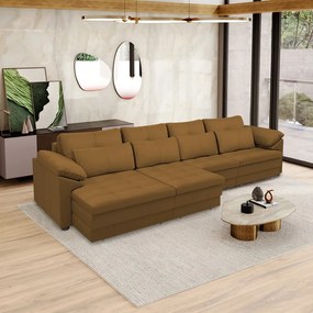 Sofá Retrátil Elétrico Sala de Estar Nolan Bipartido 339cm Conforto Premium em Couro Mel G58 - Gran Belo