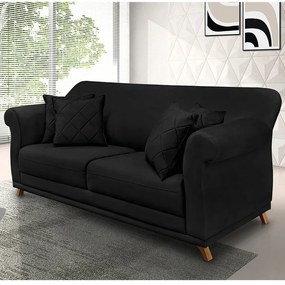 Sofá 2 Lugares Pé de Madeira Julieta 160 cm Suede S04 - D'Rossi - Preto