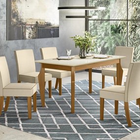 Mesa de Jantar Tampo de Vidro 160cm Ghala Nature Off White