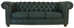 Sofá 3 Lugares Sala de Estar 235cm Chesterfield Pés Madeira Couro Verde G40 - Gran Belo