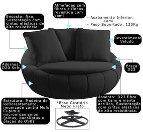 Kit 2 Poltronas Decorativas Giratória Sala de Estar Afrodite Veludo Preto G45 - Gran Belo