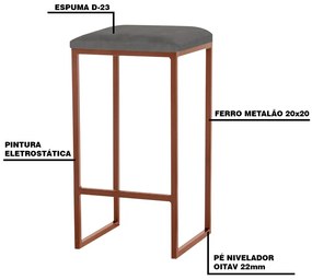 Banqueta Decorativa Billie Base Bronze Suede Cinza G41 - Gran Belo