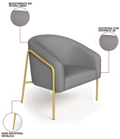 Poltrona Sala Industrial Alta Dourado Stella Linho D03 - D'Rossi - Grafite