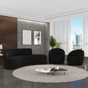 Sofá 4 Lugares Orgânico 220cm Morgan e 2 Poltronas Lua Veludo D03 - D'Rossi - Preto