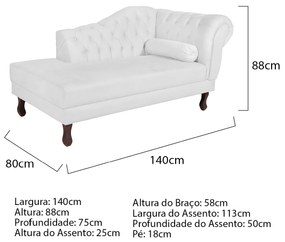 Recamier Diana 140cm Lado Esquerdo Suede Branco - ADJ Decor