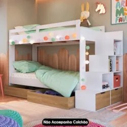 Beliche Infantil Com Escada e 4 Gavetas Infix C06 Branco/Aveiro - Mpoz
