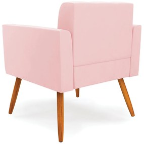 Poltrona Elisa Suede Pés Palito Castanho D'Rossi - Rosa Bebê