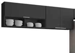 Armário de Cozinha Com Tampo CP03 250cm Pérola Preto Z34      - Mpozen