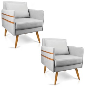 Kit 02 Poltronas Mari Suede Pés Palito Castanho D03 - D'Rossi - Cinza