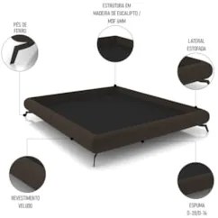 Cama Casal Base Box 138x188cm Pés de Ferro Cold Z37 Veludo Marrom - Mp