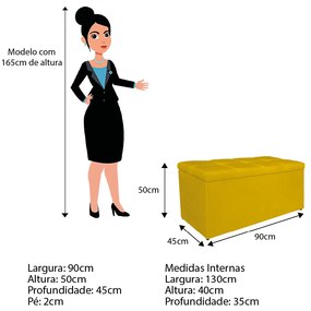 Calçadeira Estofada Manchester 90 cm Solteiro Suede Amarelo - ADJ Decor
