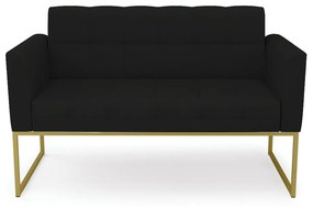 Sofá Namoradeira Elisa Linho Preto A79 Base Metálica Industrial Dourado - D'Rossi