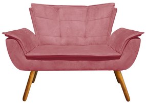 Namoradeira e 2 Poltronas Pé Palito Castanho Opala Suede Rosê D03 - D'Rossi