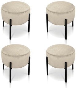 Puff Banqueta Decorativo Industrial Preto Kit 4 Iron Suede Bege D03 - D'Rossi