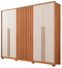 Guarda Roupa Casal Ibiza Ripado 6 Portas de Bater 6 Gavetas 268cm MDP Freijo/OffWhite G11 - Gran Belo