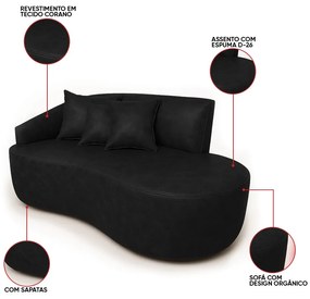 Sofá 2 Lugares Orgânico 140 cm Morgan Sintético PU D03 - D'Rossi  - Preto