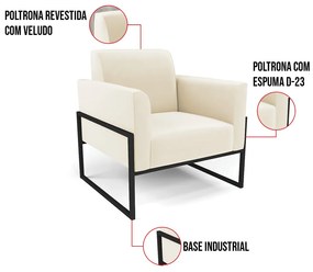 Poltrona Base Industrial Alta Preto Marisa Veludo D03 - D'Rossi - Bege