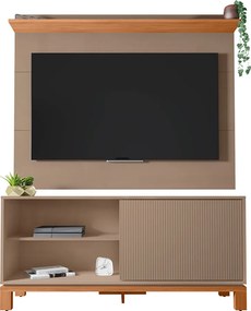 Painel TV 45 Pol 136cm com Rack Bancada para Sala Visari C01 - D'Rossi - Marrom/Freijó