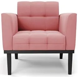 Poltrona Decorativa Base Madeira Preto Ana Suede Rosê - Ibiza