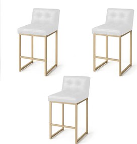 Banqueta Cozinha Alta com Encosto Industrial Kit 3 Champanhe Lirina PU C05 - D'Rossi - Branco