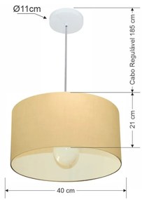 Lustre Pendente Cilíndrico Md-4031 Cúpula em Tecido 40x21cm Algodão Crú - Bivolt