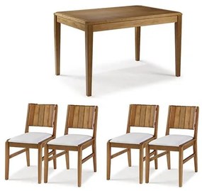 Conjunto Mesa Jantar Tampo Madeira + 4 Cadeiras Salvador Assento Estofado - 60474 Sun House