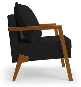 Kit 02 Poltronas Alice Linho Base de Madeira - D'Rossi - A79 Preto