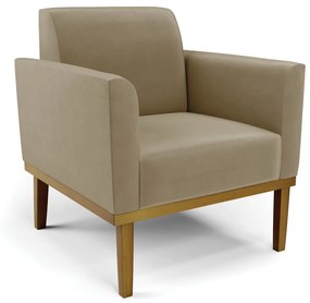 Poltrona Decorativa Isabella Pés Fixo em Madeira Castanho Suede Nude G19 - Gran Belo