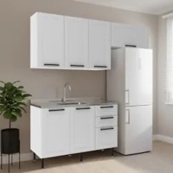 Armário Cozinha 3 Peças Balcão Com Pia CP4A Zaya Branco T01 - Mpozenat