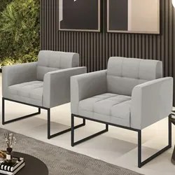Poltrona Base Industrial Preto Kit 2 Ana Veludo Cinza - Ibiza