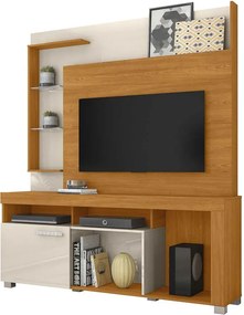 Home Theater Dedalo Prateleira em Vidro MDP até 50 Cinamomo/OffWhite G97 - Gran Belo
