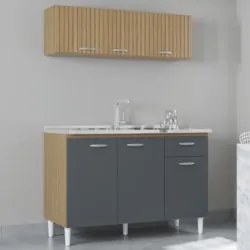 Armário e Balcão com Pia 120cm Classic Ripado Damasco Cinza Z46 - Mpoz