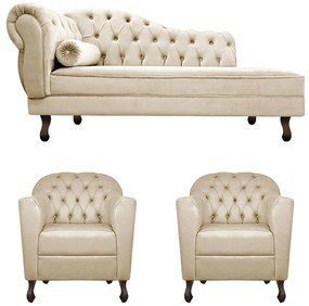 Kit Diva Recamier Diana 140cm Lado Direito e 02 Poltronas Julia Corano - ADJ Decor