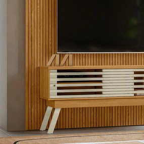 Painel TV 65 Pol 179cm Ripado Valen e Bancada Orlin Cumaru/Opala M20 - D'Rossi