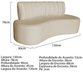 Sofá Curvo 2 Lugares Organico Sala Recepção Escritório Valência 130cm Linho