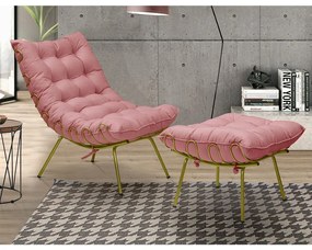 Kit 2 Poltronas Decorativas Sala de Estar Abel Base de Ferro Dourada Suede Rosa G41 - Gran Belo