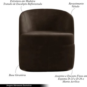 Kit 2 Poltronas Decorativas Design Moderno Bel Sala de Estar Base Giratória Veludo Marrom G33 - Gran Belo