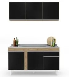 Armário Aéreo Argélia e Balcão Gabinete com Pia Inox 150cm Dakota Cast