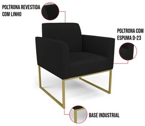 Poltrona Base Industrial Dourado Marisa Linho - A79 Preto