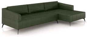 Sofá Bipartido Sala de Estar Kiara 332cm Chaise Direito Pés de Ferro Couro Verde Manchado G52 - Gran Belo