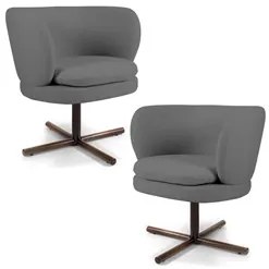 Kit 02 Poltronas Decorativas Melissa Base Xis Giratória C-416 Linho Ci